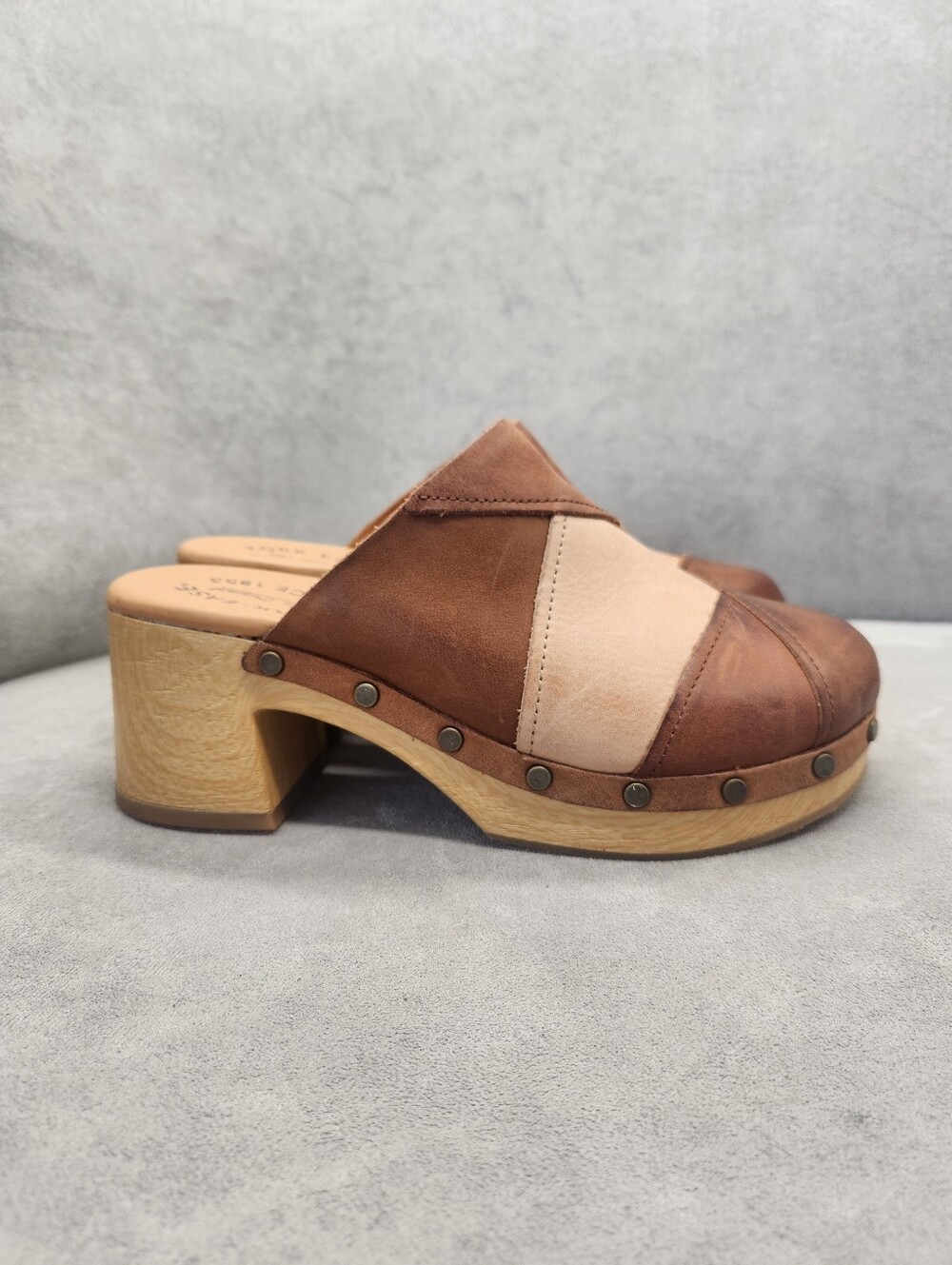 Kork-Ease Clogs 7 Brown Tan Leather Tay Patchwork Mules Scandinavian New $160 - Picture 10 of 16
